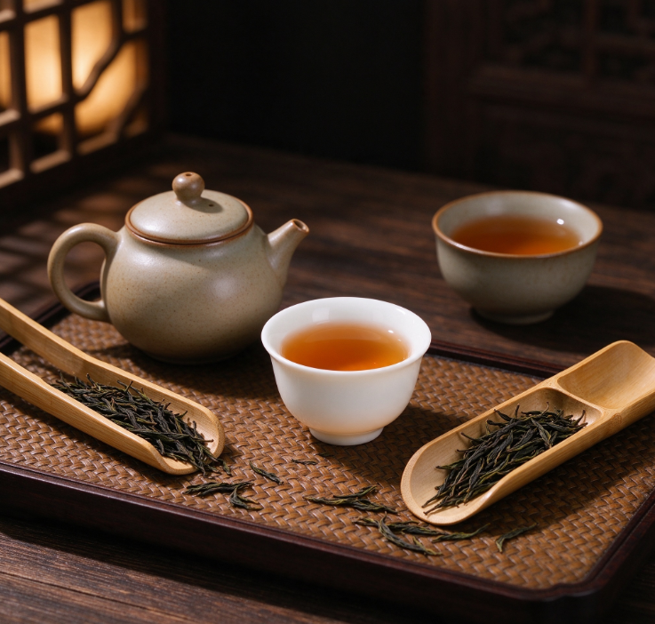 Wooden Tea Set Paired with Mellow Oolong Tea